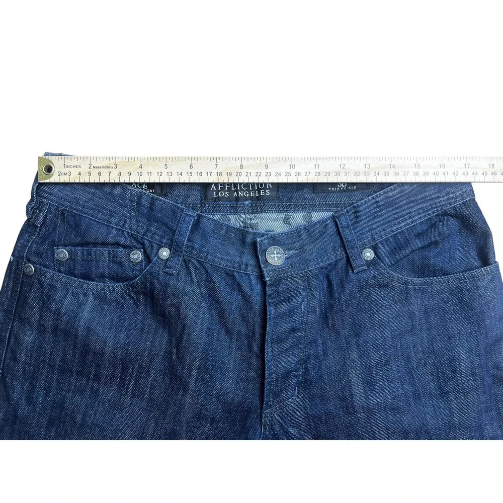 AFFLICTION Ace‎ Slim Straight Men's Denim Jeans Navy Blue Size 36x32